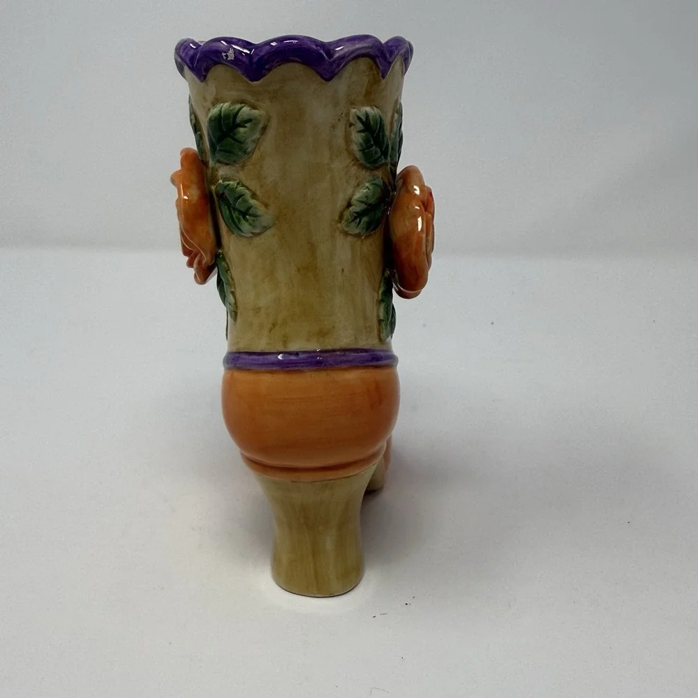 Orange & Lavendar Floral Laced Victorian Boot Vase by Fitz & Floyd